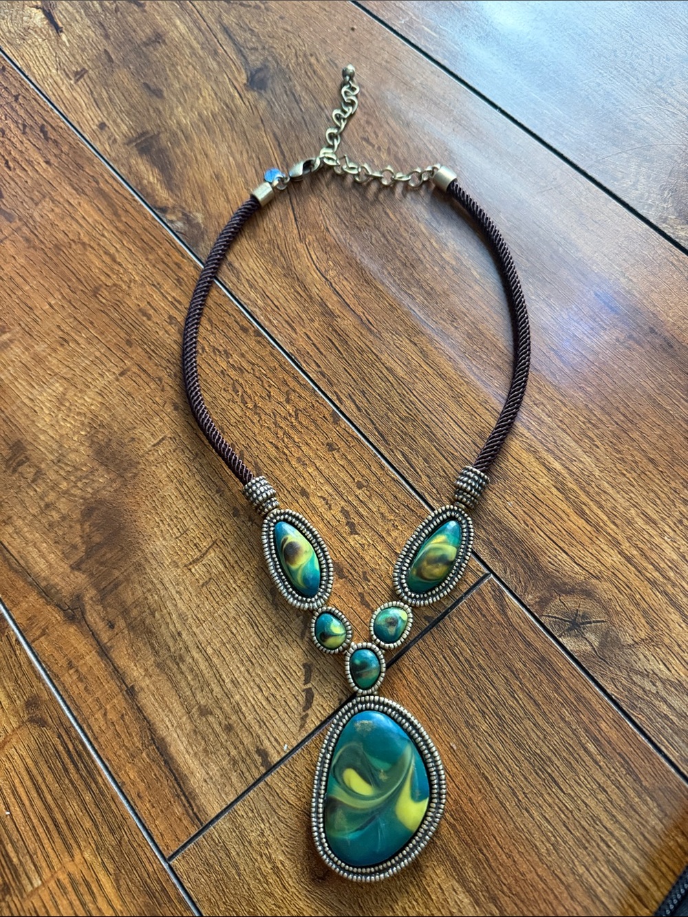 Chico's Teal and Yellow Swirl Pendant Necklace